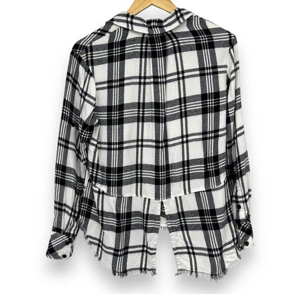 Cloth & Stone Plaid Roll Tab Sleeve Women’s XS Black White Soft Blouse - Picture 2 of 9